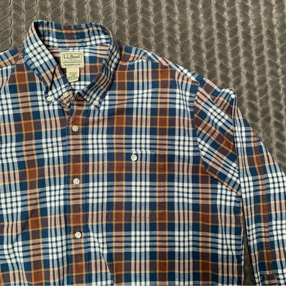 LL Bean Shirt Mens Large Brown Long Sleeve Button Down Traditional Fit Plaid - Picture 2 of 11